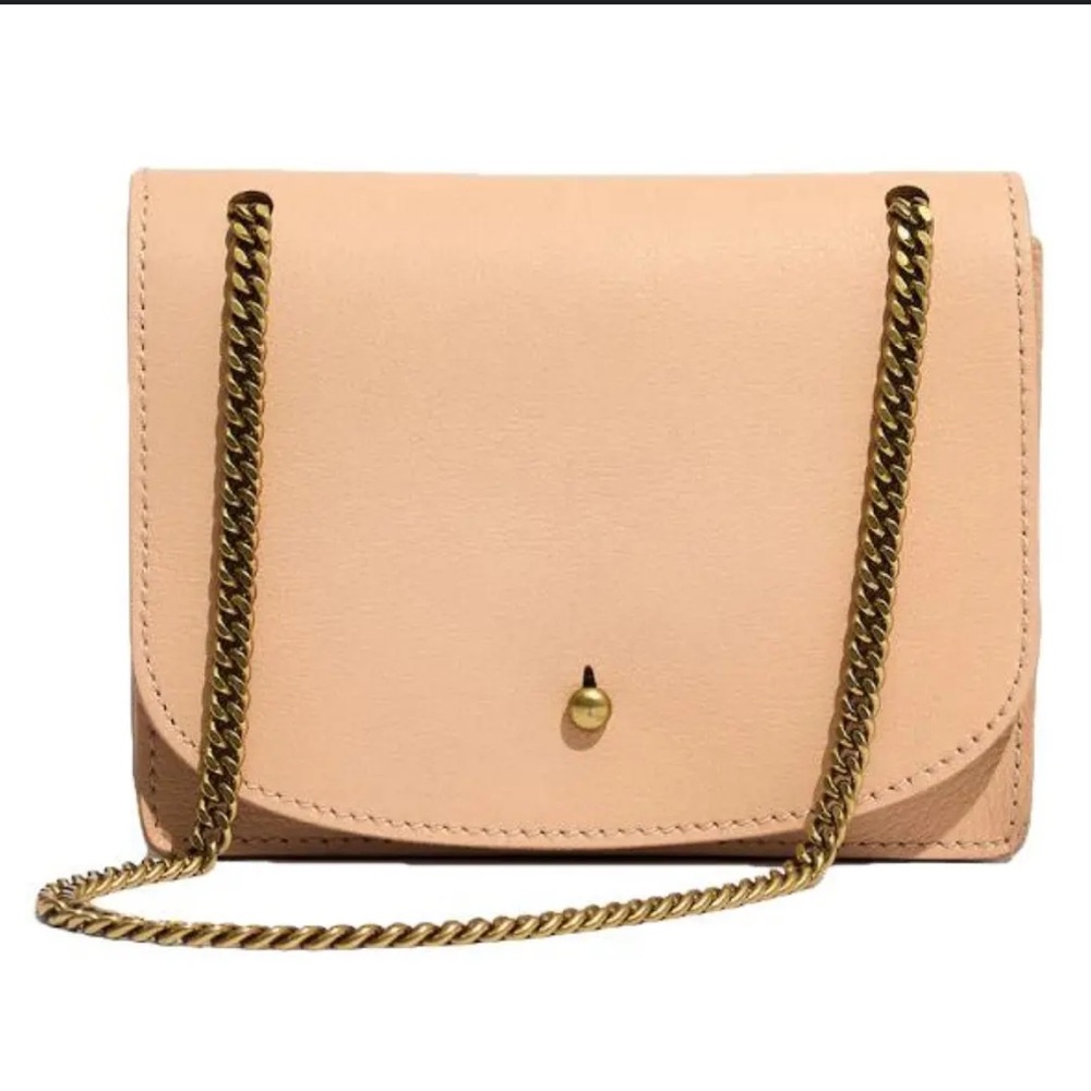 Madewell Soft Pink Leather Clutch with Gold Chain